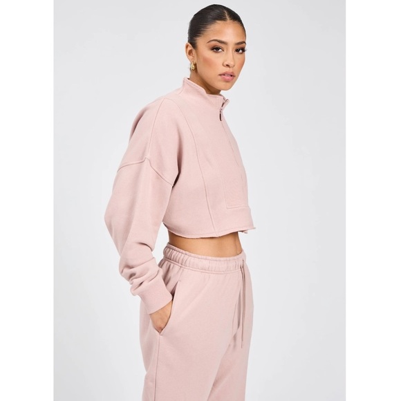 Buffbunny Berry Ice Pink Half-Zip Cropped Sweatshirt Hoodie Medium Athleisure - Picture 2 of 7